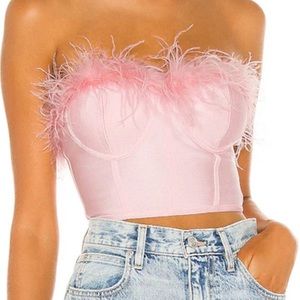 Superdown Light Pink Feather Crop Top